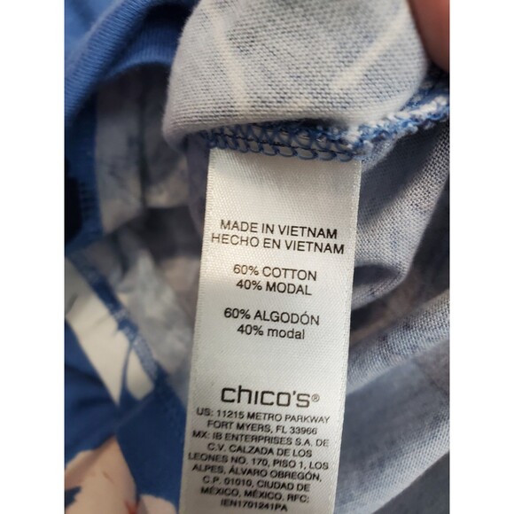 Chico's Cotton/Modal Floral Troupe Puff-Sleeve V-Neck T-Shirt Ruffle Size 1 Med - Picture 5 of 7